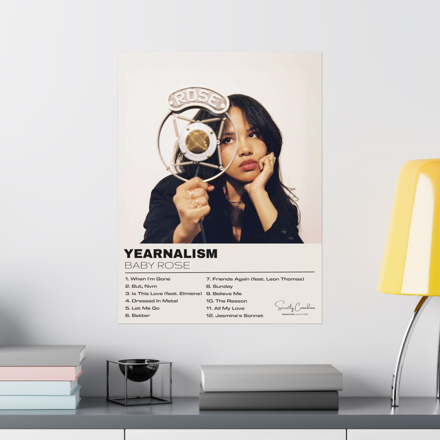 Baby Rose “Yearnalism” Album Poster | Minimalist Music Wall Art & Tracklist Print